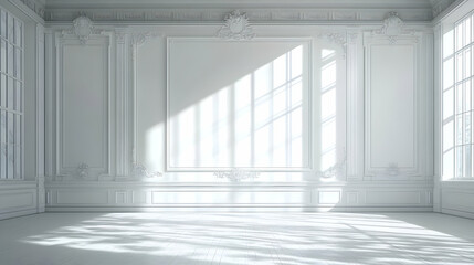 Obraz premium Sunlit White Room with Ornate Molding