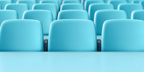 Obraz premium Row of Bright Blue Stadium Chairs – Vibrant, Comfortable Seating for Spectators in a Sports Arena