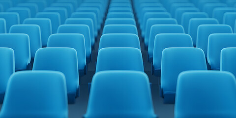 Obraz premium Row of Bright Blue Stadium Chairs – Vibrant, Comfortable Seating for Spectators in a Sports Arena