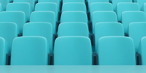 Obraz premium Row of Bright Blue Stadium Chairs – Vibrant, Comfortable Seating for Spectators in a Sports Arena