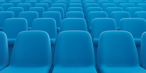 Obraz premium Row of Bright Blue Stadium Chairs – Vibrant, Comfortable Seating for Spectators in a Sports Arena