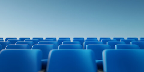 Fototapeta premium Row of Bright Blue Stadium Chairs – Vibrant, Comfortable Seating for Spectators in a Sports Arena