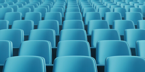 Naklejka premium Row of Bright Blue Stadium Chairs – Vibrant, Comfortable Seating for Spectators in a Sports Arena
