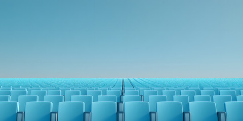 Fototapeta premium Row of Bright Blue Stadium Chairs – Vibrant, Comfortable Seating for Spectators in a Sports Arena