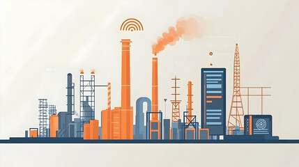 Obraz premium Industrial Complex Illustration. Smart Factory and Automation