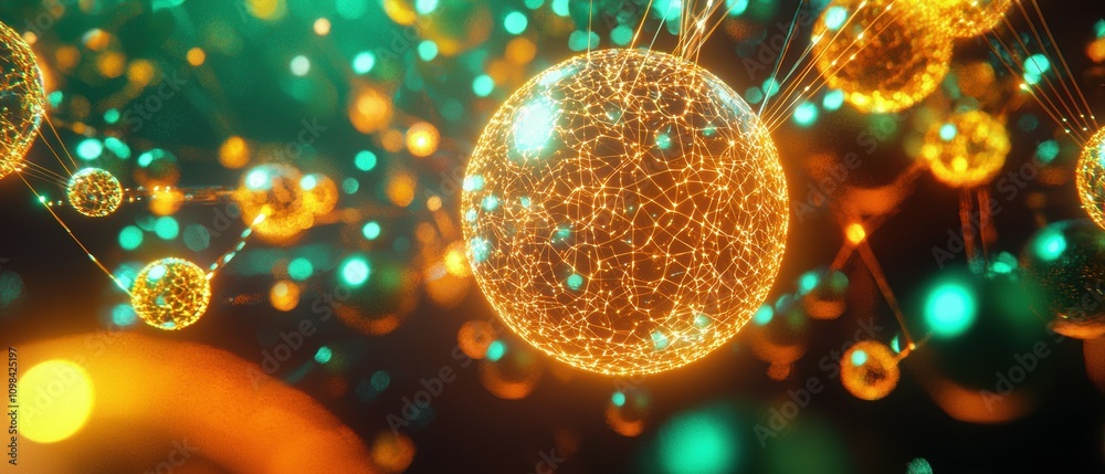 Poster exploring the digital web of glowing spheres connected by pulsating energy a visual journey through 