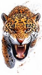 Obraz premium Ferocious Leopard in Mid-Action Pounce