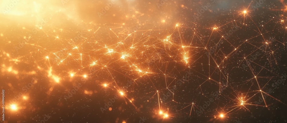 Poster exploring abstract triangular mesh network with glowing nodes in a digital landscape a conceptual ar