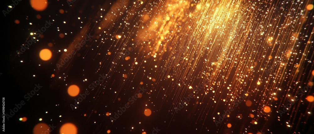 Poster particles moving across space in a dynamic data transfer animation for technology enthusiasts
