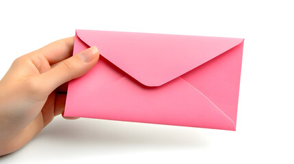 Fototapeta premium glossy pink envelope held by hand, symbolizing communication and connection. This vibrant envelope adds cheerful touch to any correspondence