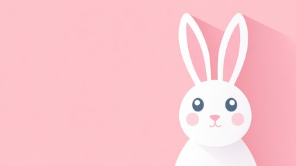 Fototapeta premium Minimalistic cute cartoon white rabbit on pink background