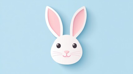 Fototapeta premium Cartoon rabbit head with pink ears on light blue background