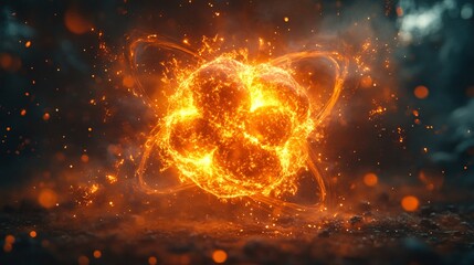 Obraz premium Fiery Atomic Explosion: Abstract Fire and Energy Wallpaper