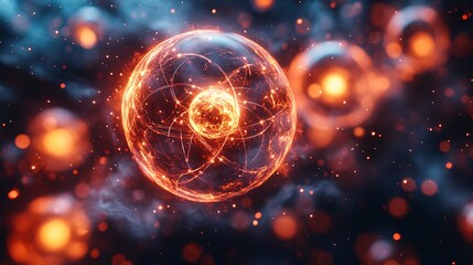 Obraz premium Fiery Atomic Nucleus: Abstract Energy Sphere Background