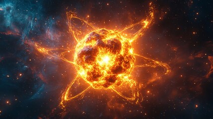 Fototapeta premium Fiery Cosmic Explosion: Stunning Nebula & Starburst Wallpaper