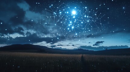 Fototapeta premium Beautiful night sky constellations landscape