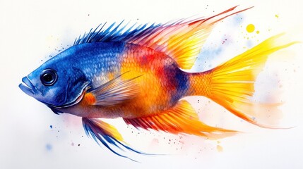 Fototapeta premium Vibrant Watercolor Painting of a Colorful Fish
