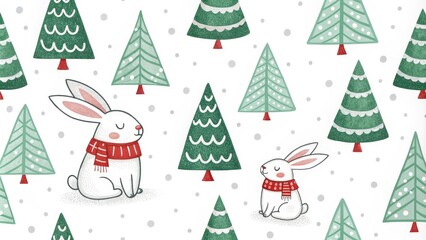 Obraz premium Winter Wonderland Rabbits and Trees A Festive Illustration