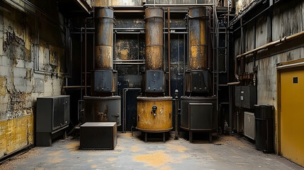 Obraz premium Rusty Industrial Machinery in Abandoned Factory