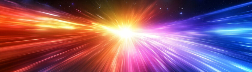 Abstract Colorful Burst, Vibrant Rays of Light Explode from Central Point, Creating a Dynamic and Energetic Background Image