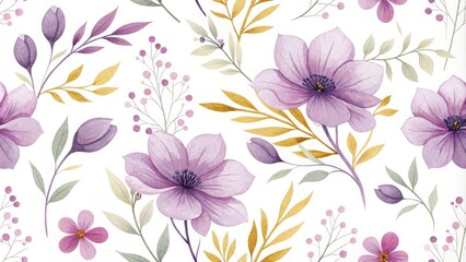 Obraz premium Watercolor Lavender Floral Seamless Pattern Botanical Illustration Concept