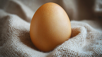 Single brown egg nestled on a soft burlap surface, creating a rustic and wholesome image ideal for food and cooking projects