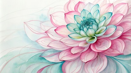 Obraz premium Watercolor Dahlia Pink, Teal, Abstract Floral Composition