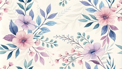 Pastel Watercolor Floral Composition Delicate Blooms and Leafy Branches