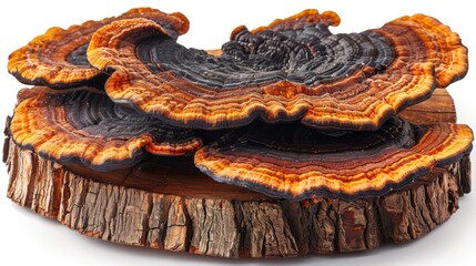 Obraz premium Chaga mushroom showcasing its natural health benefits and vitality properties, captured with intricate details and organic textures for wellness themes