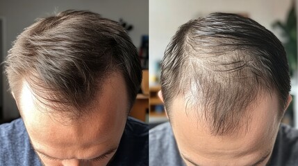 Fototapeta premium Baldness head before and after composition background 