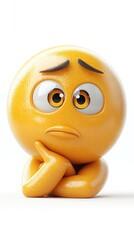 A pensive yellow emoticon rests its chin on its hands