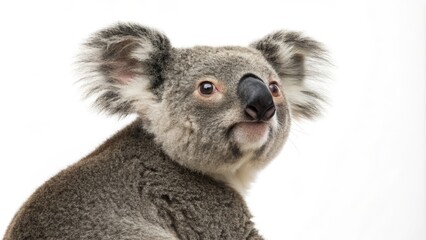 Obraz premium Close-up Koala Portrait Fur Texture, White Background, Wildlife Study
