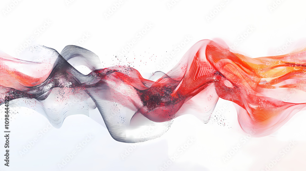 Wall mural Abstract digital waves and data lines, floating in space against a white background. perfect for futuristic tech and innovation-focused visuals. Surrealism. Illustration