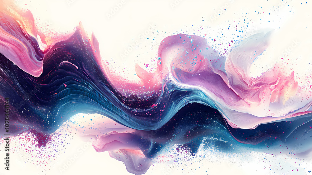 Wall mural abstract digital waves and data lines, floating in space against a white background. perfect for fut