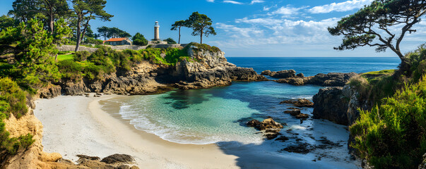 Obraz premium Secluded Coastal Cove with Lighthouse