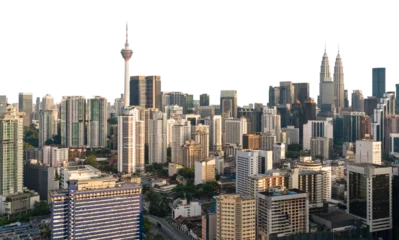 Selbstklebende Fototapeten Kuala Lumpur skyline featuring iconic towers and buildings, isolated on a white background. Ideal for templates, layouts, and design concepts © ImageFlow