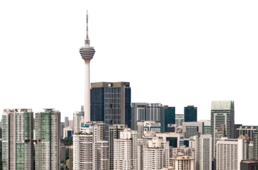 Kuala Lumpur skyline featuring iconic towers and modern buildings, isolated on a white background. Concept of architecture and cityscape