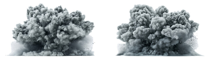 set of a dark gray ash explosion isolated on a transparent backgroundwhite 