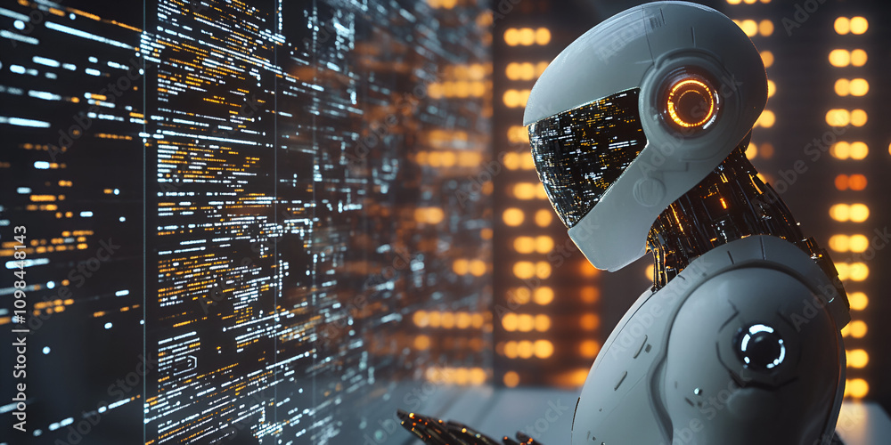 Poster ai robot analyzing data stream
