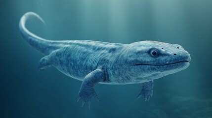 Ancient Aquatic Creature Swimming in Mysterious Blue Waters