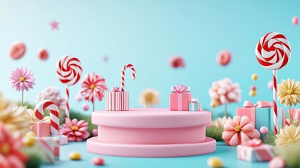 Colorful candy and flowers decoration display.