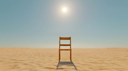 Single Weathered Wooden Chair Sitting in the Middle of Dry Land &ndash; A Solitary and Reflective Scene in an Arid Landscape