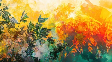 Vibrant abstract nature artwork with foliage