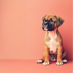 Obraz premium Adorable Boxer Puppy Cute Dog Pet Portrait Pink Background