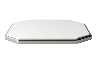 Octagonal white platform with metallic trim, featuring a sleek and minimalist design. Perfect for product presentations or displays. Isolated on transparent background, png.