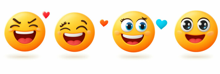 Fototapeta premium Happy Emojis Illustration with Hearts