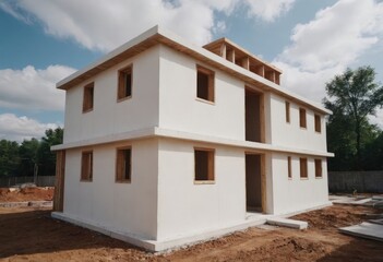 Obraz premium A house that is currently under construction using wooden frames