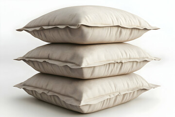 Beige Square Pillows Stacked High on White