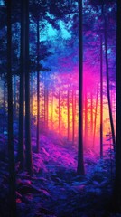 Colorful forest at sunset image