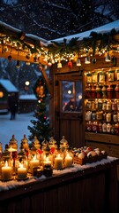 A Christmas market with a Christmas tree and a sign that says Christmas Market